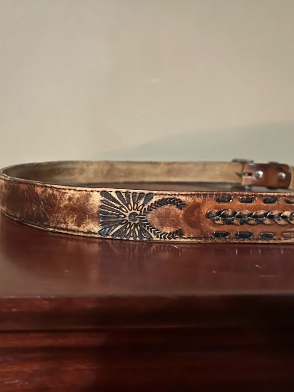 Men's Vintaga Brown Tooled Leather Belt -  Western Style